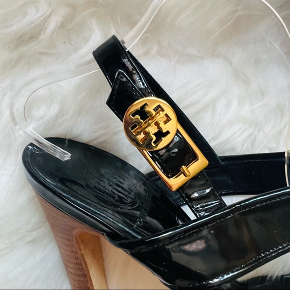 TORY BURCH Logo Patemt Heeled Slingback Sandals - Picture 7 of 10